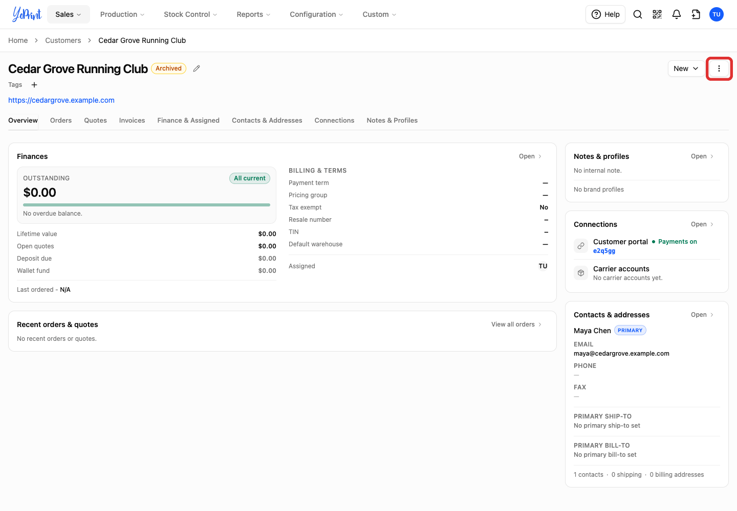 Open the three-dot More customer actions menu.
