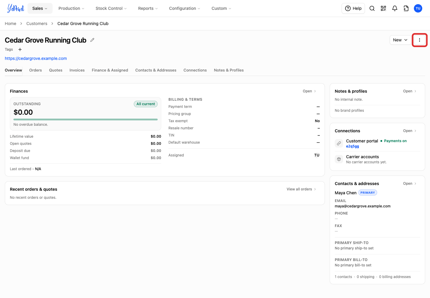 Open the three-dot More customer actions menu.