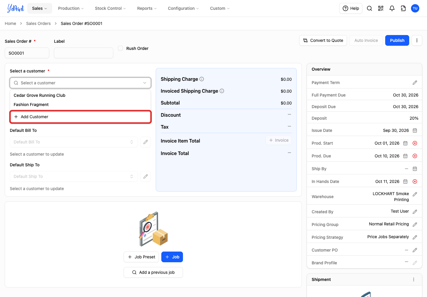Choose Add Customer.