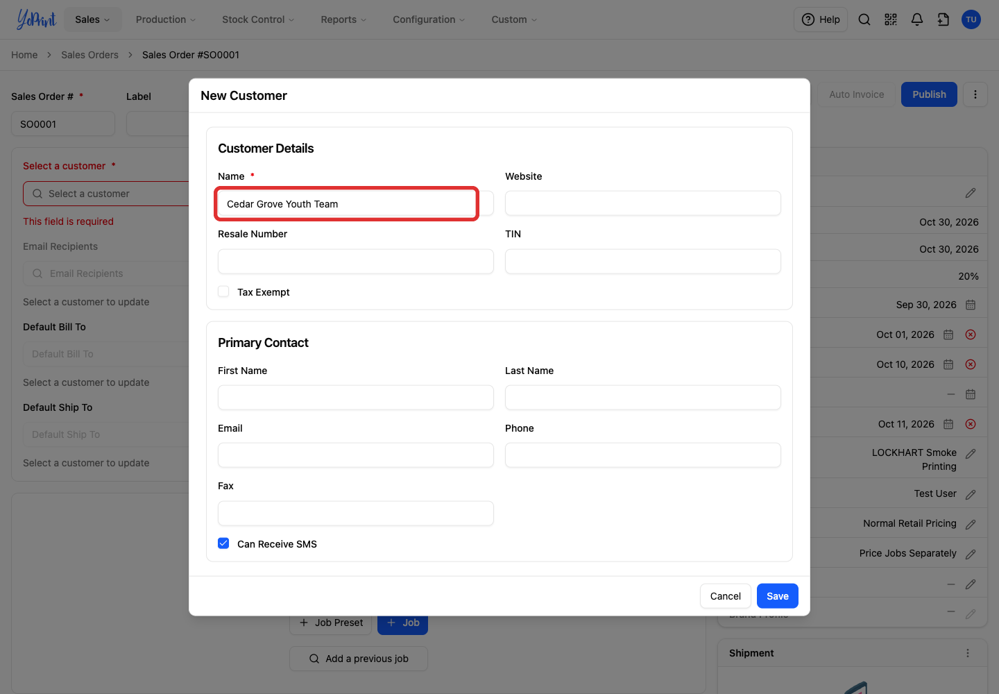 Enter the customer’s Name and any other details you have.