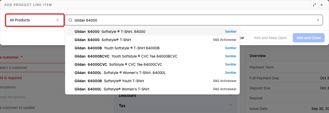 All Products opens the catalog filter