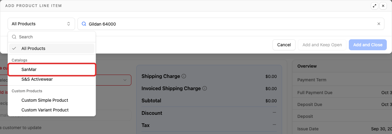 SanMar in the catalog filter