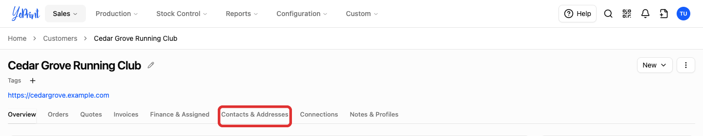 Open Contacts & Addresses on the customer page