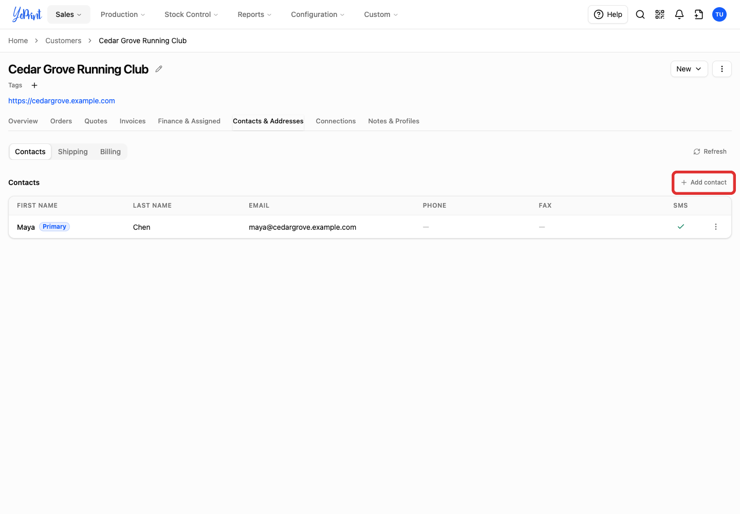 Add contact in the Contacts table