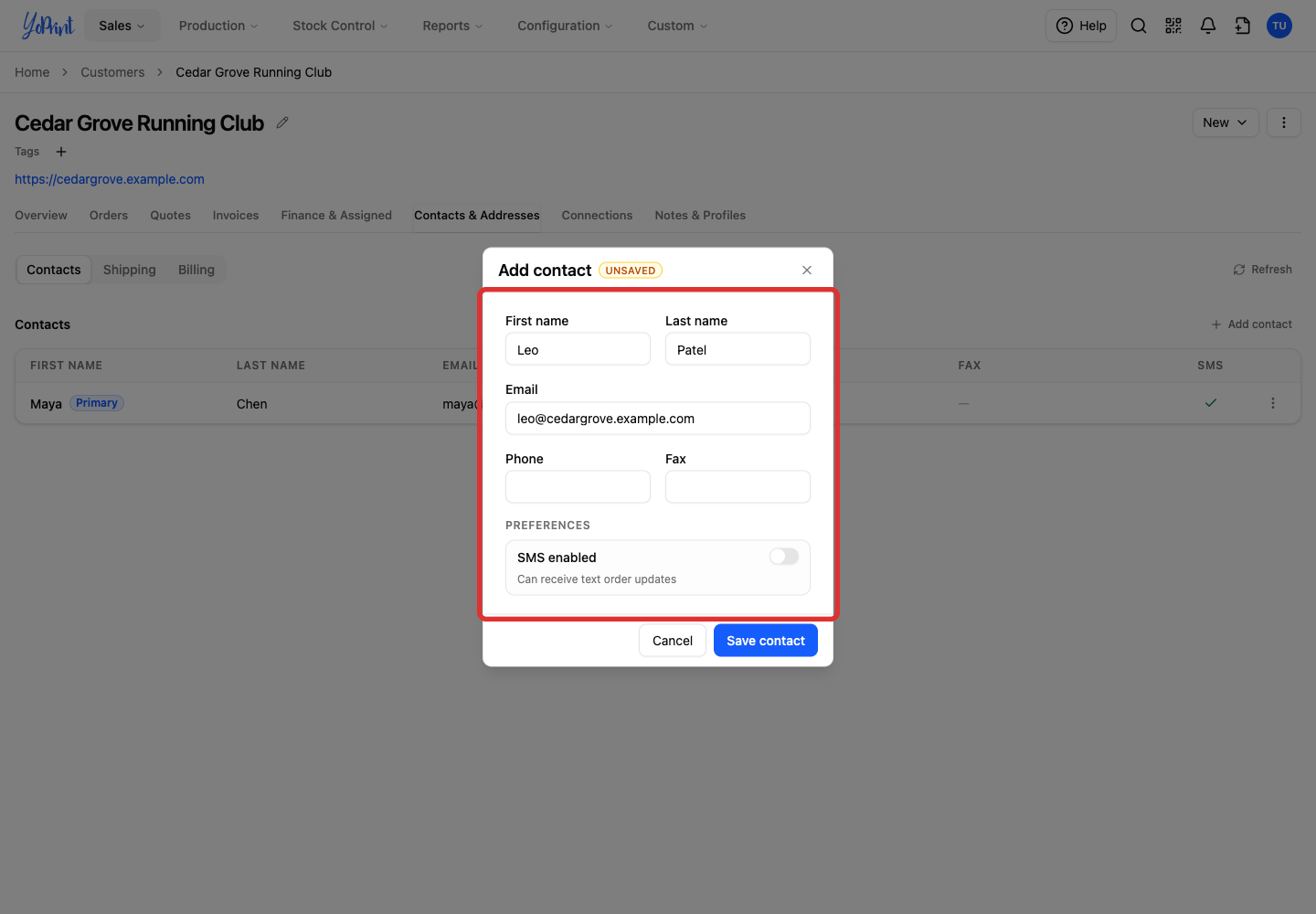 Contact details and SMS preference