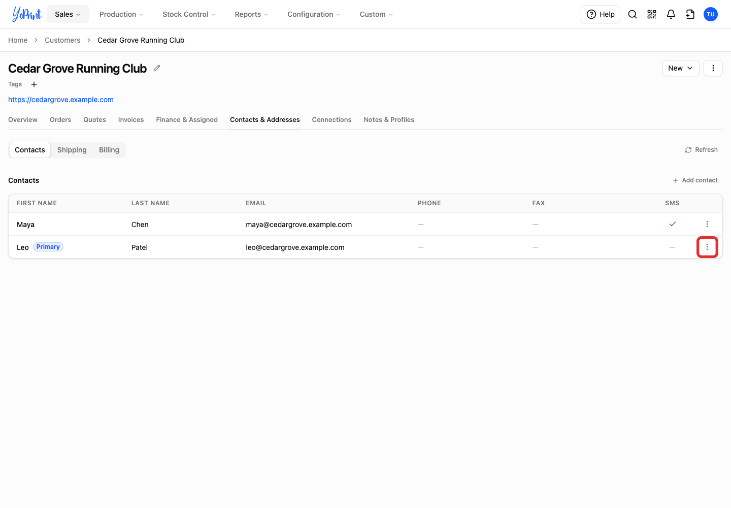 Open the contact menu for editing