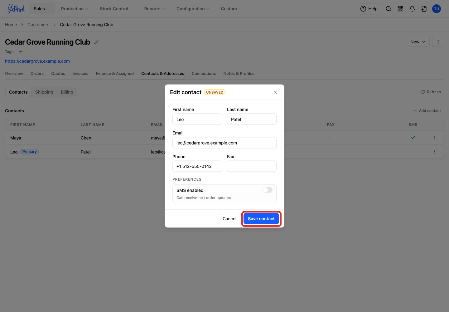 Save contact changes