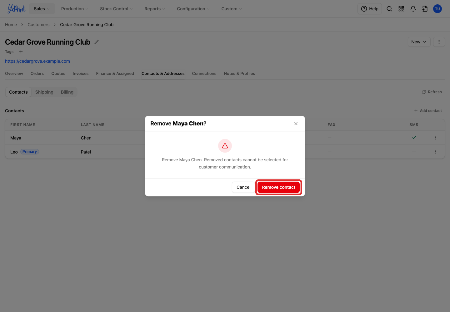 Confirm removing Maya Chen