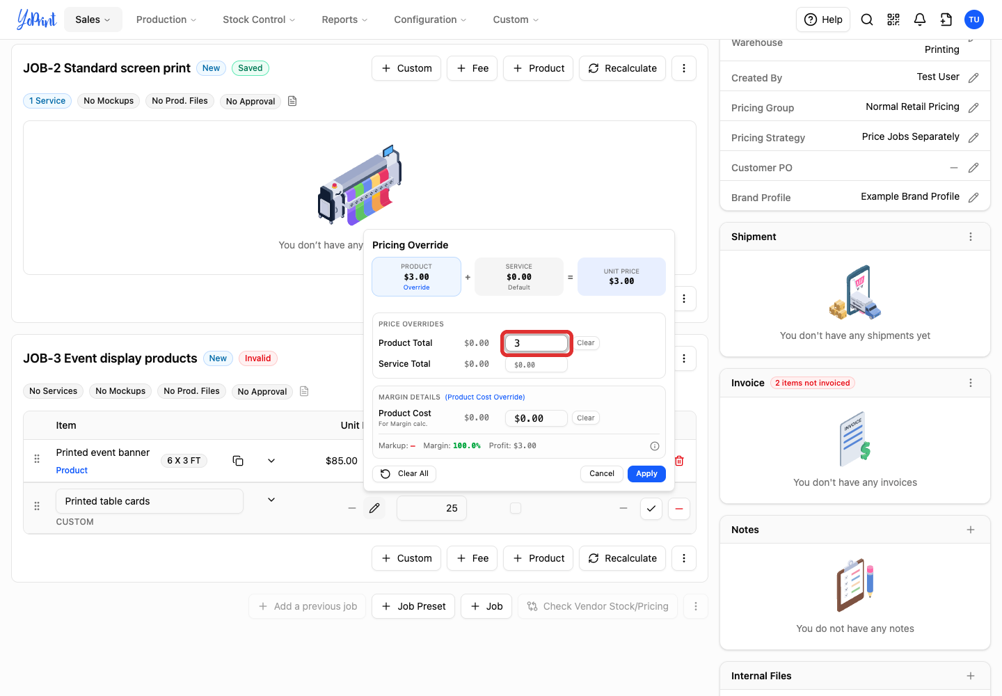 Set the product price per card
