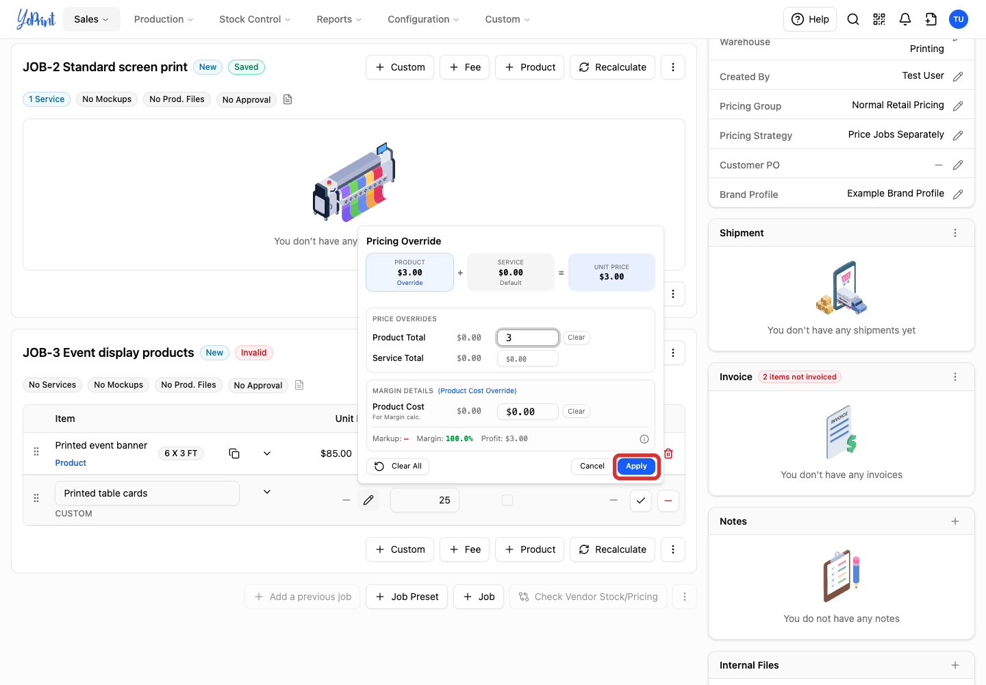 Apply the custom item price