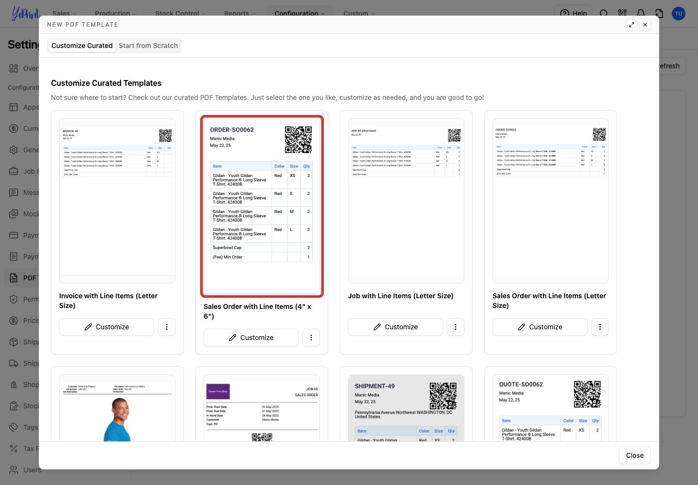 Preview the sales order template