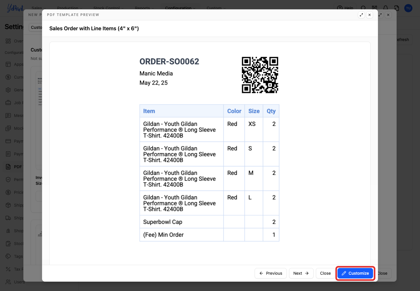 Customize the selected layout