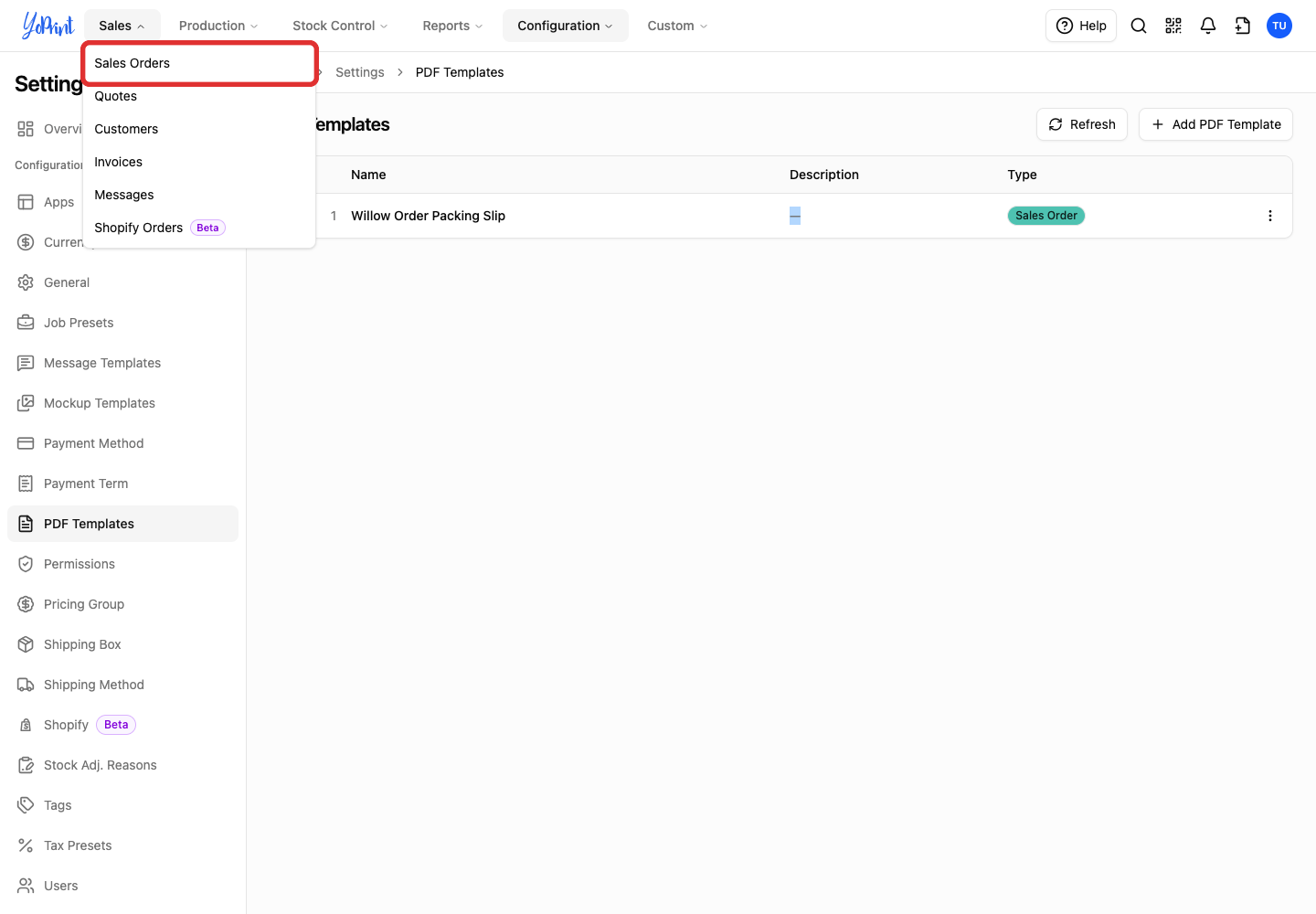 Sales Orders in the Sales menu