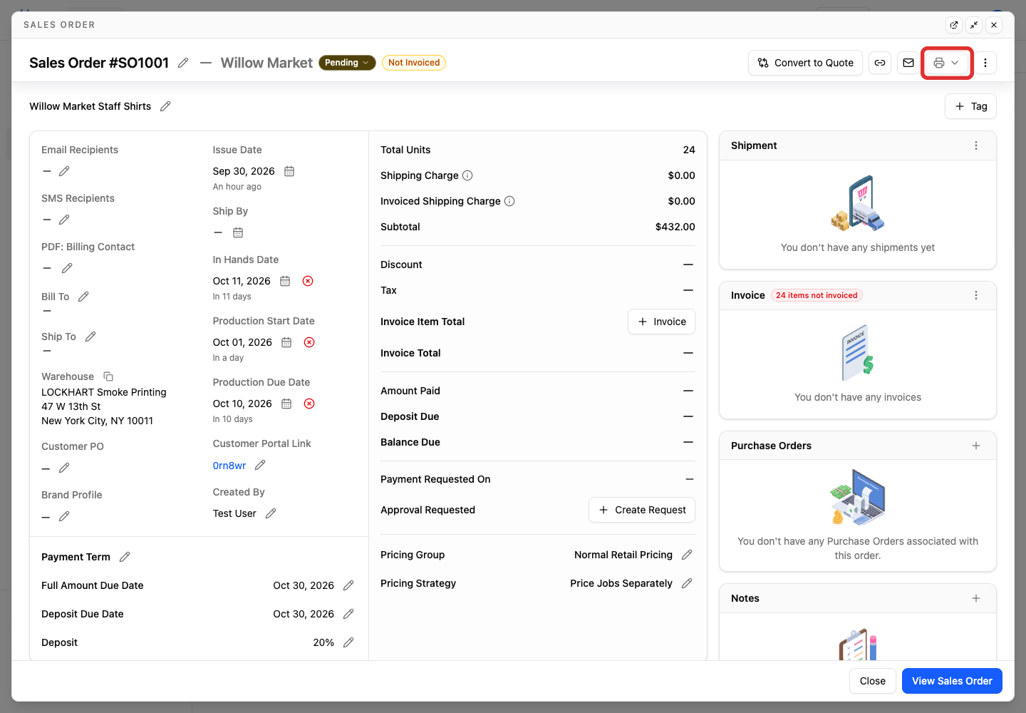 Download button in the sales order dialog