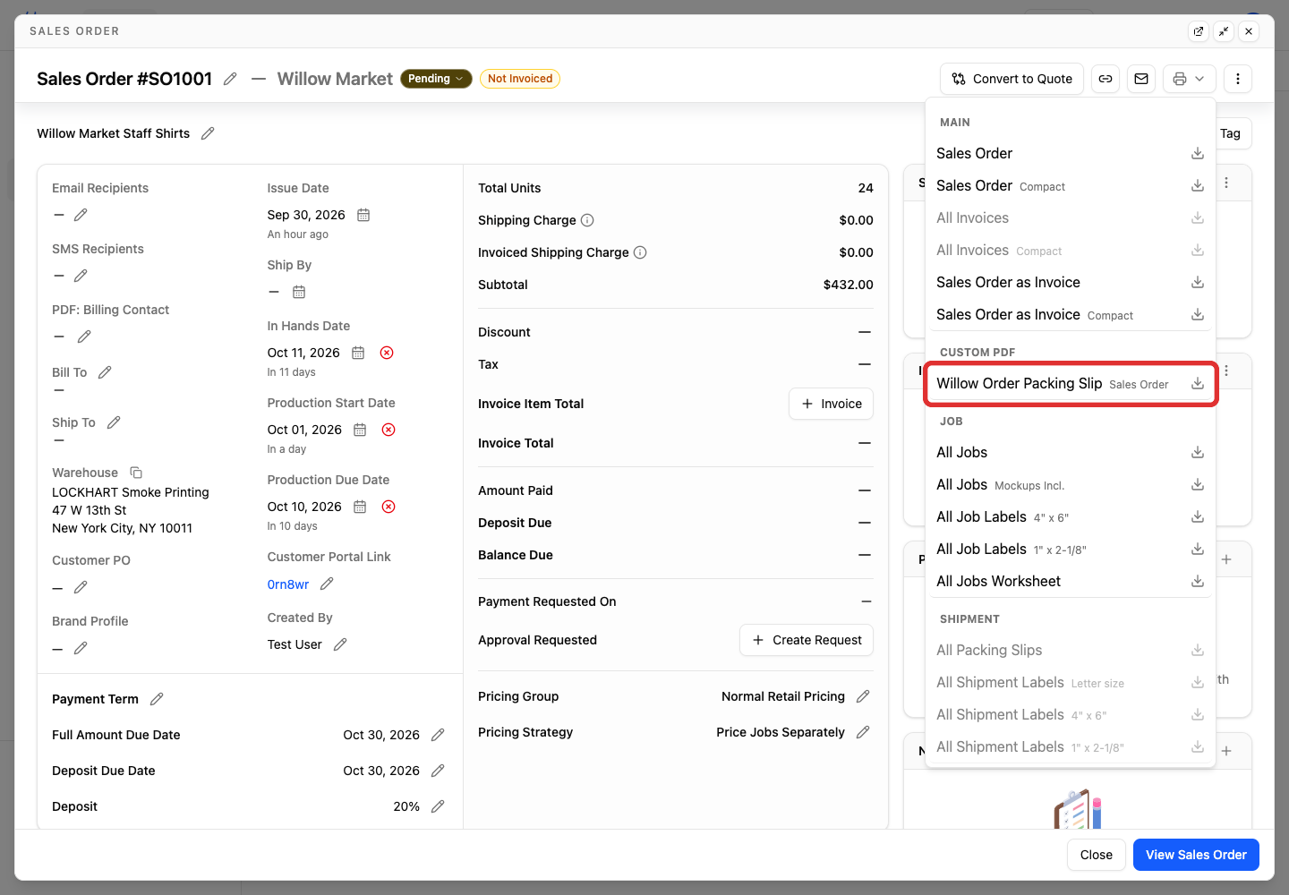 Custom PDF in the order download menu