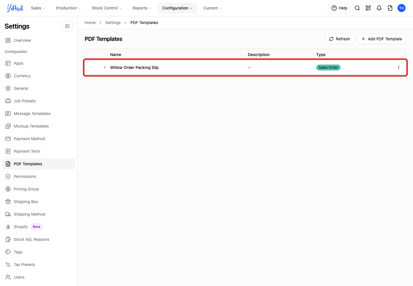 Reopen the saved custom PDF template