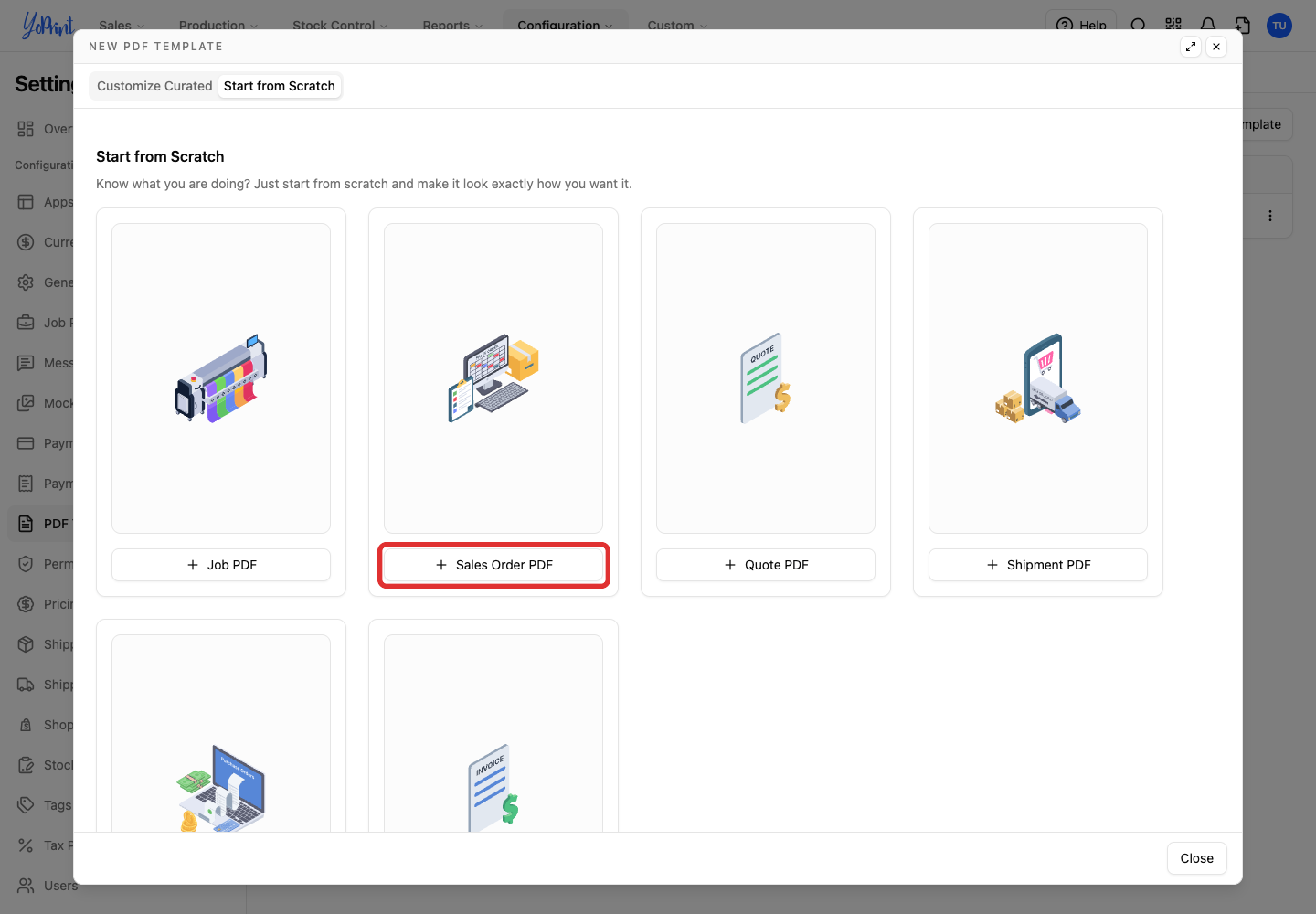 Create a blank sales order PDF