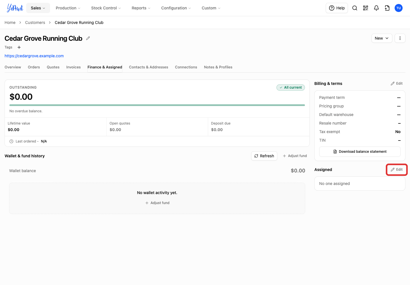Edit the customer’s assignments