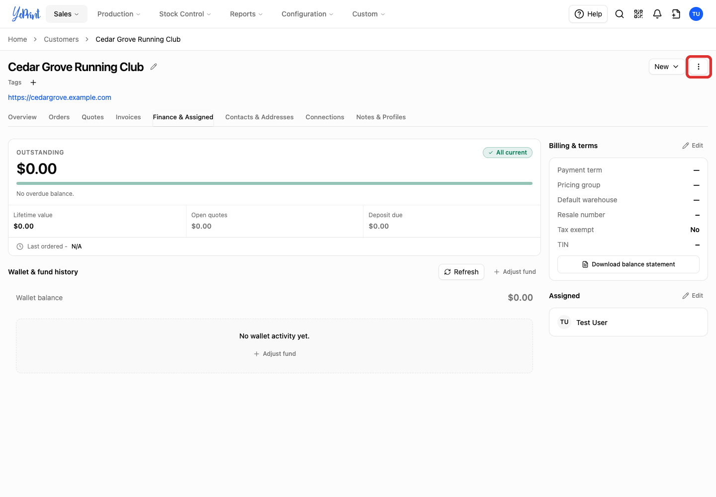 Open More customer actions