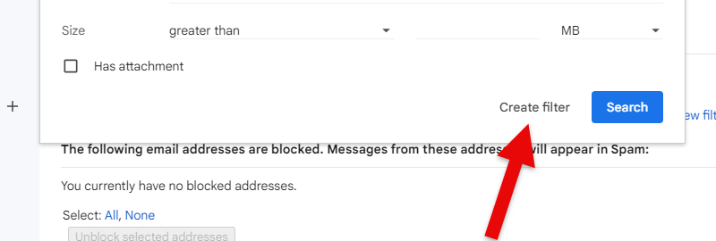 Create filter below the search criteria