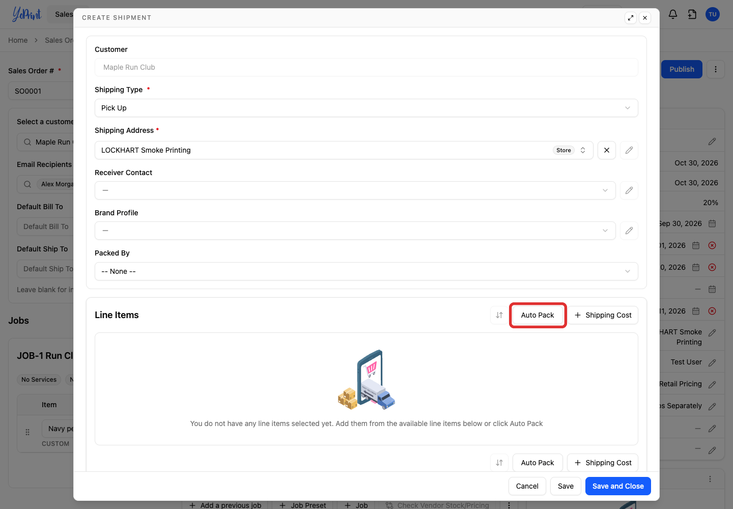 Auto Pack above the line items
