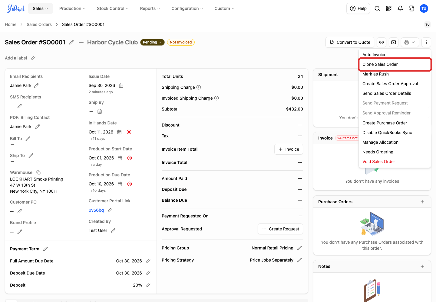 Clone Sales Order in Quick Actions