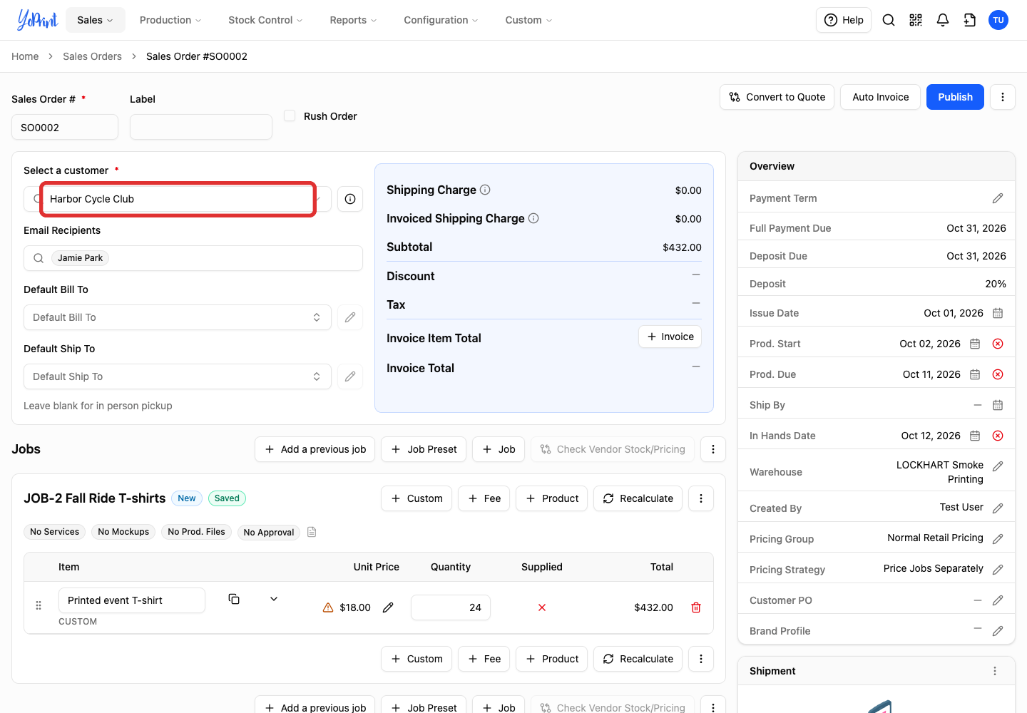 Customer search in the cloned draft