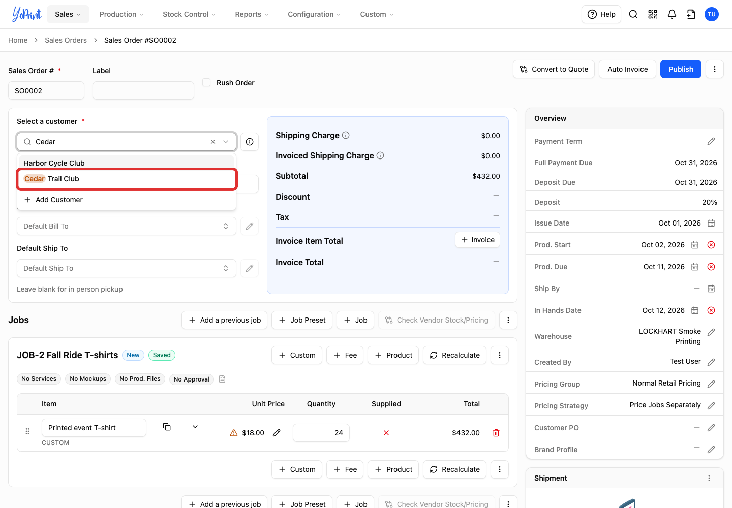 Cedar Trail Club in the customer search results