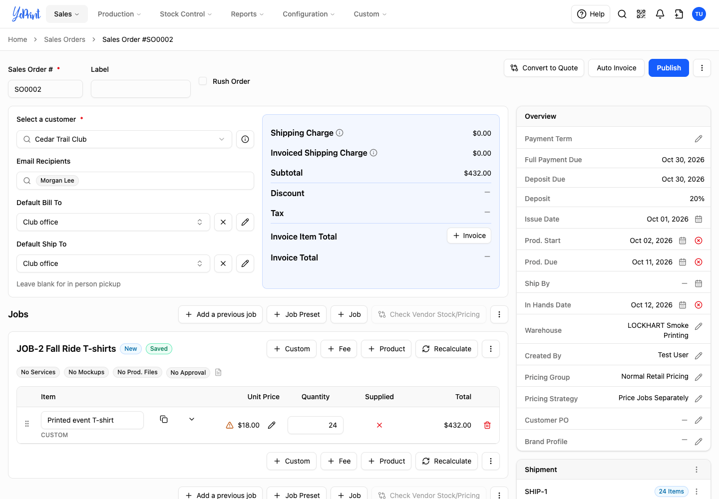 The replacement customer's contact and billing and shipping details