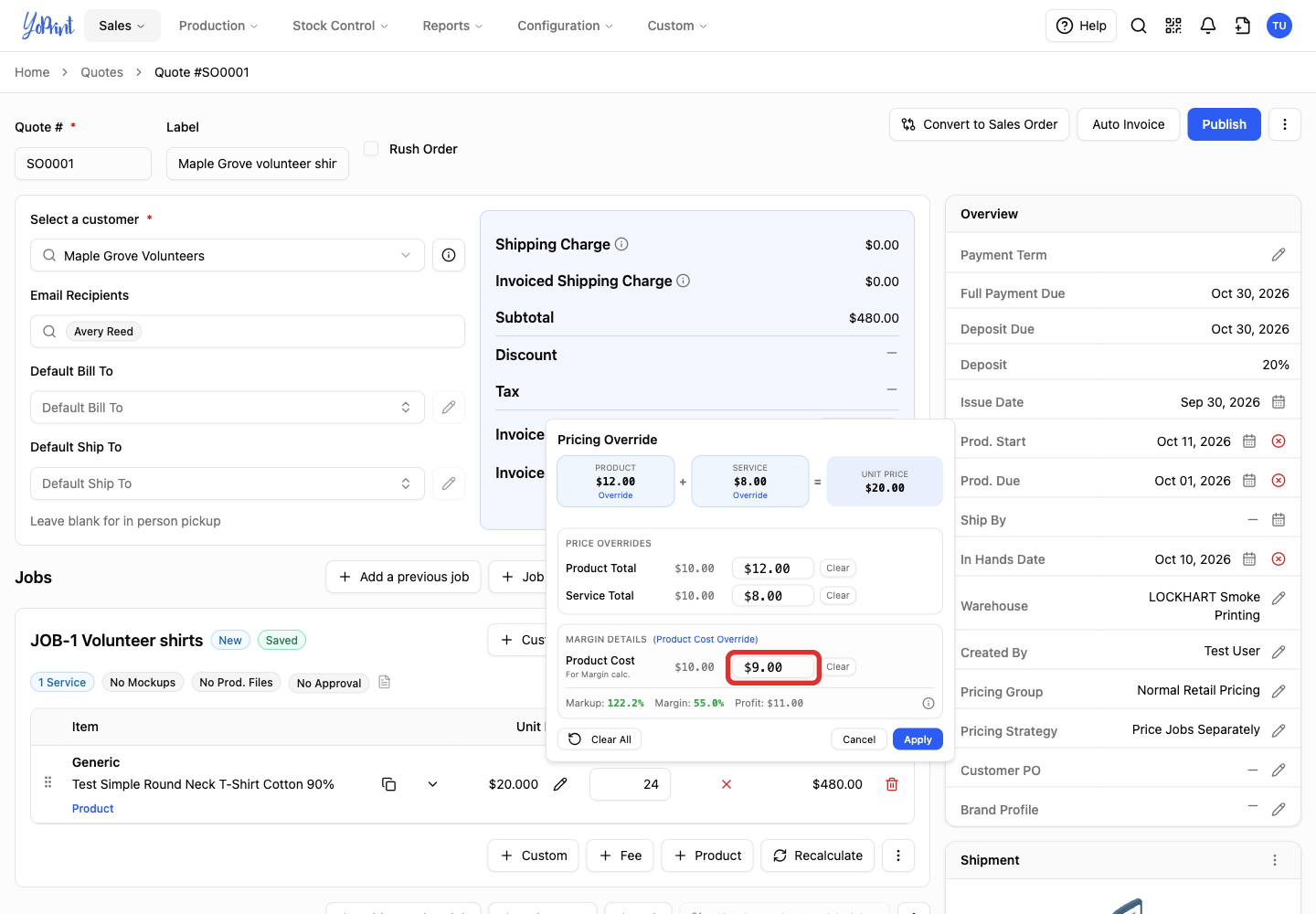 Product Cost field and margin details
