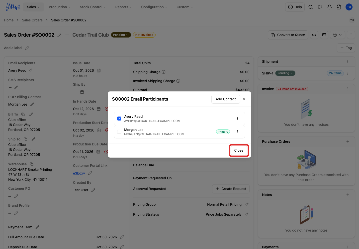 Close the recipient selector