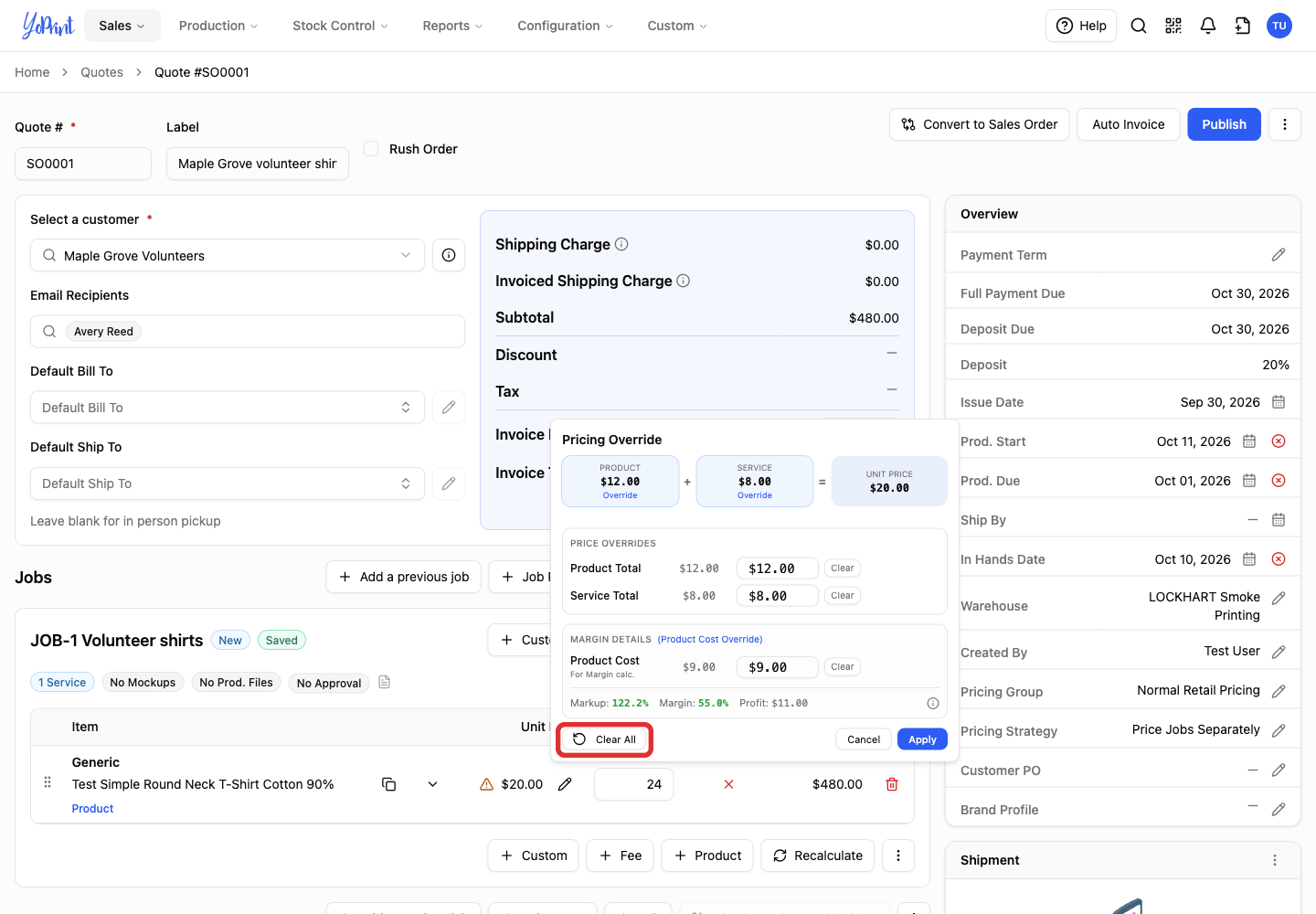 Clear All in Pricing Override