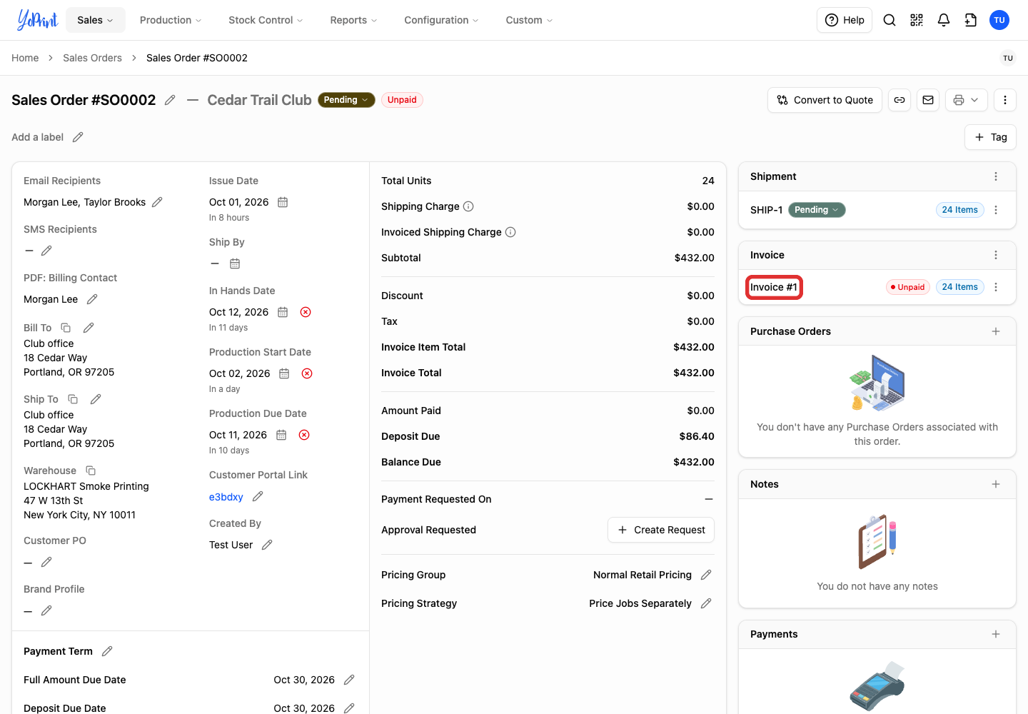 Double-click an invoice on a sales order
