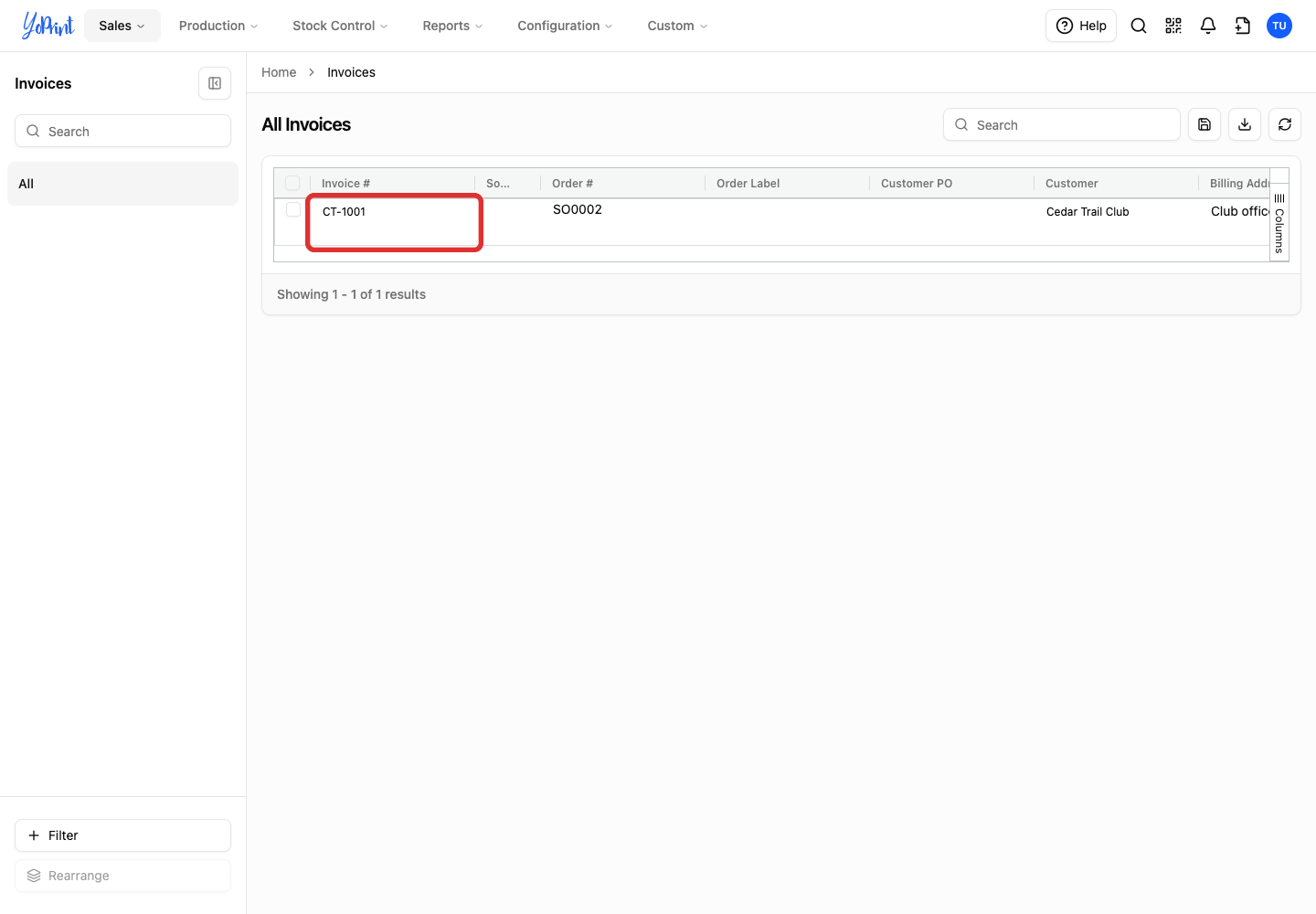 Double-click an invoice in the Invoices list