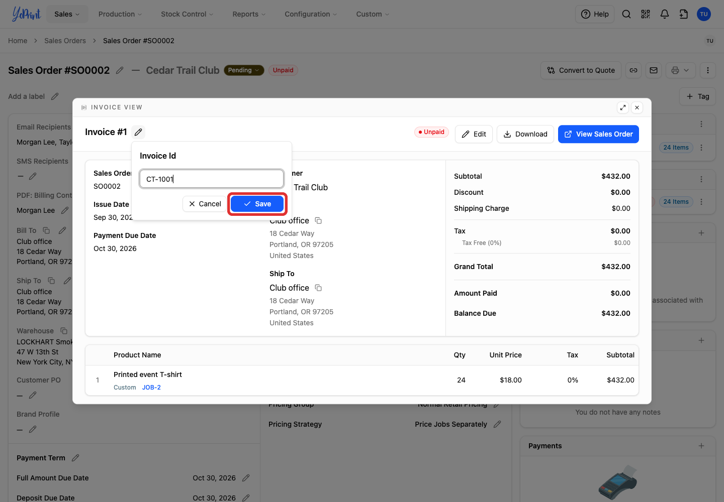 Save the invoice ID