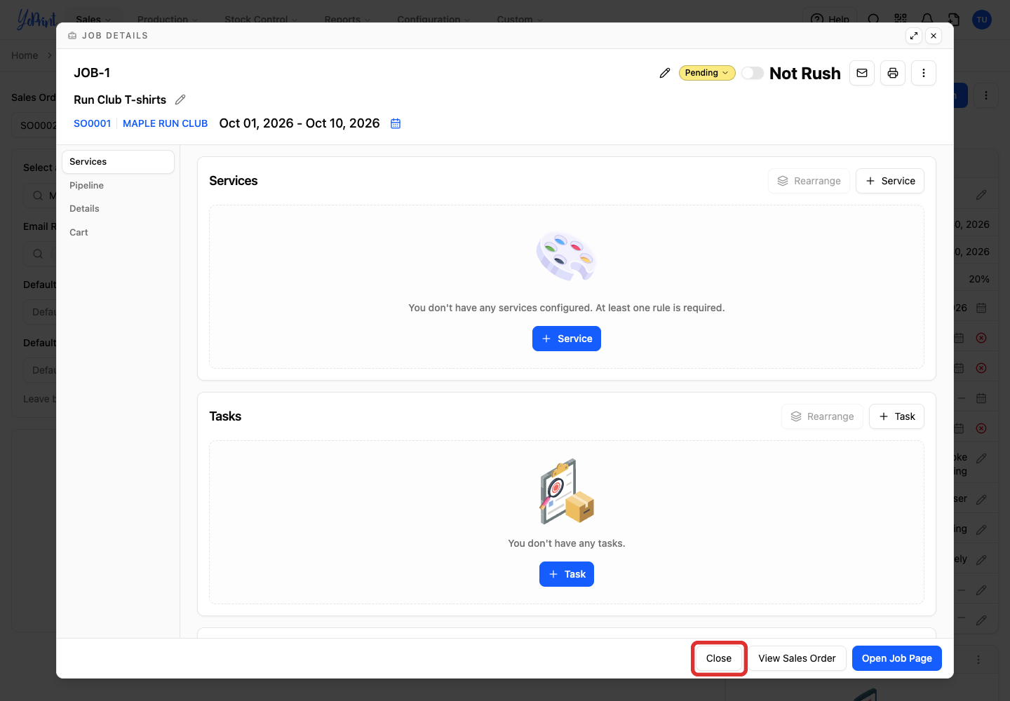 Close the source job details