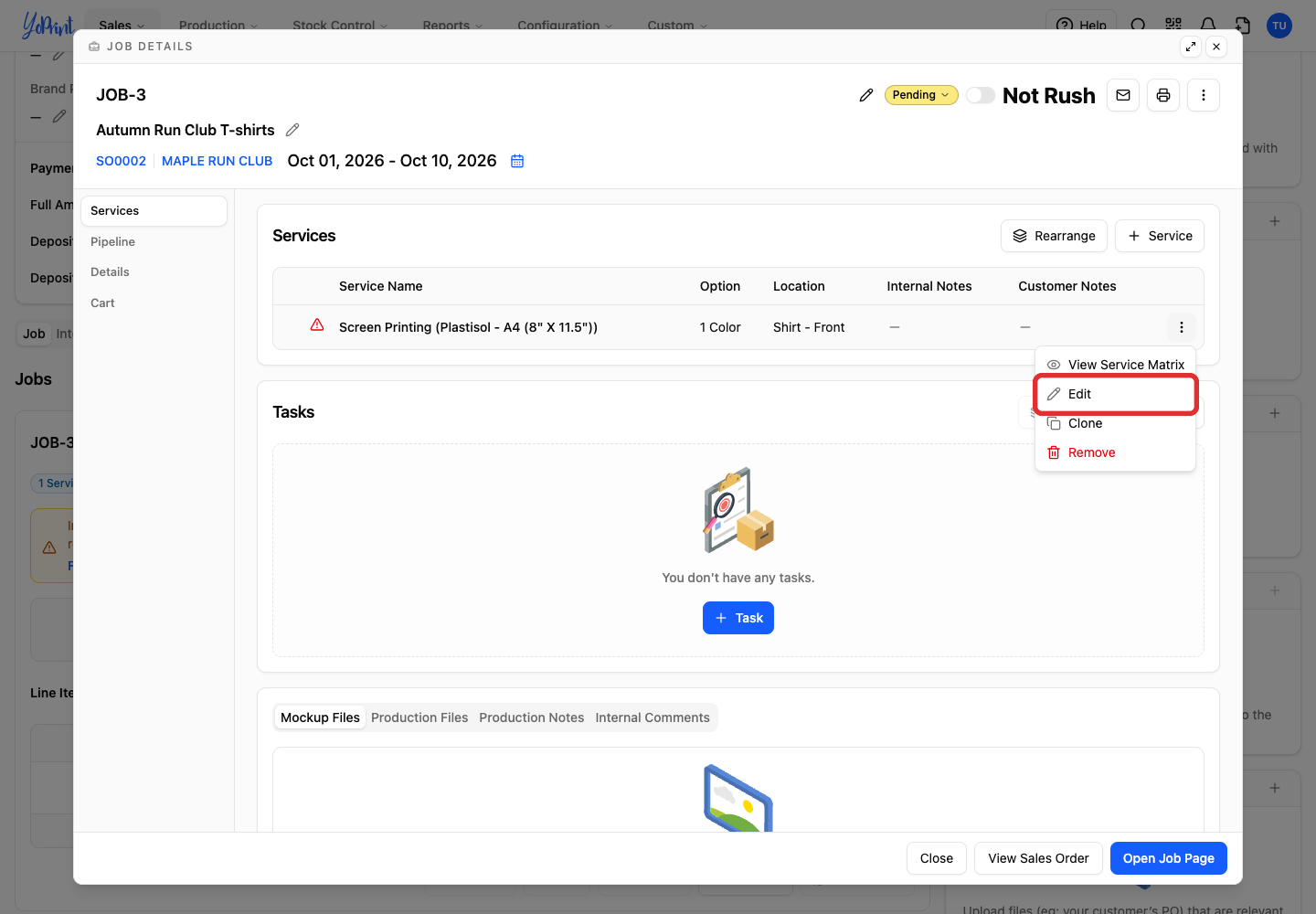 Edit the affected service