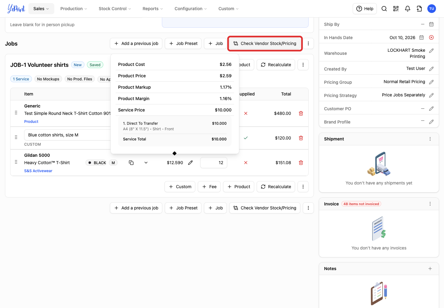 Check Vendor Stock and Pricing button