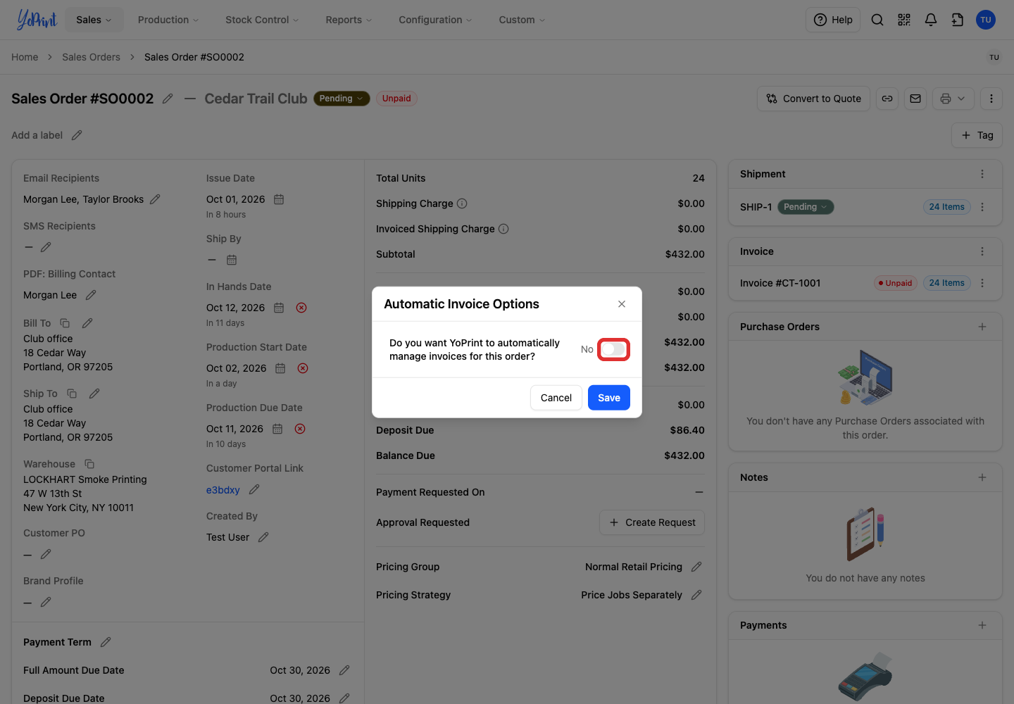 Turn on automatic invoice management