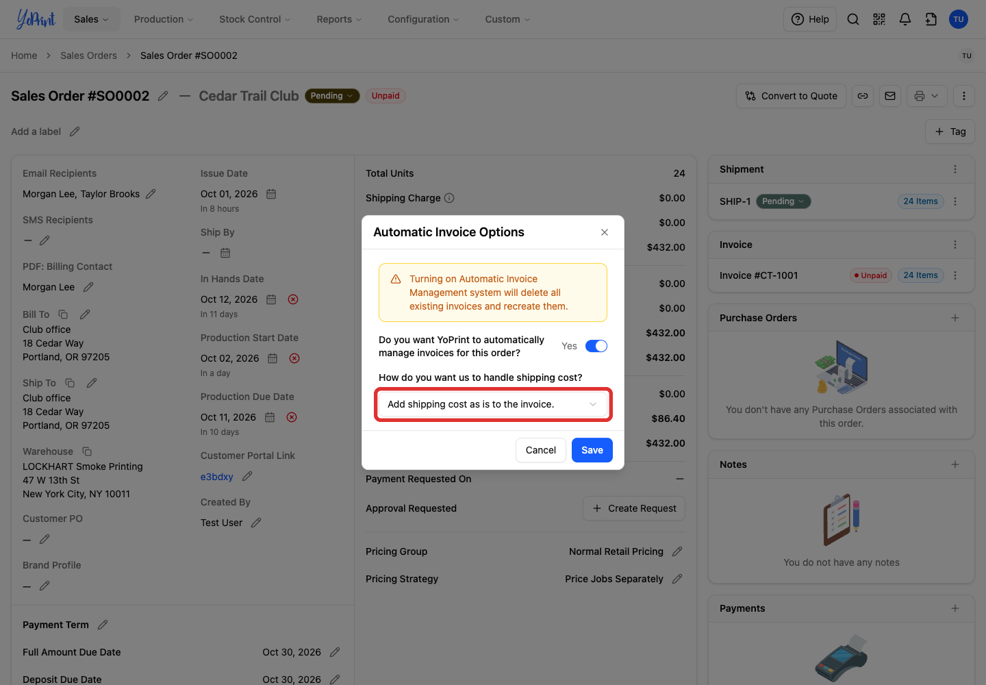 Shipping cost dropdown