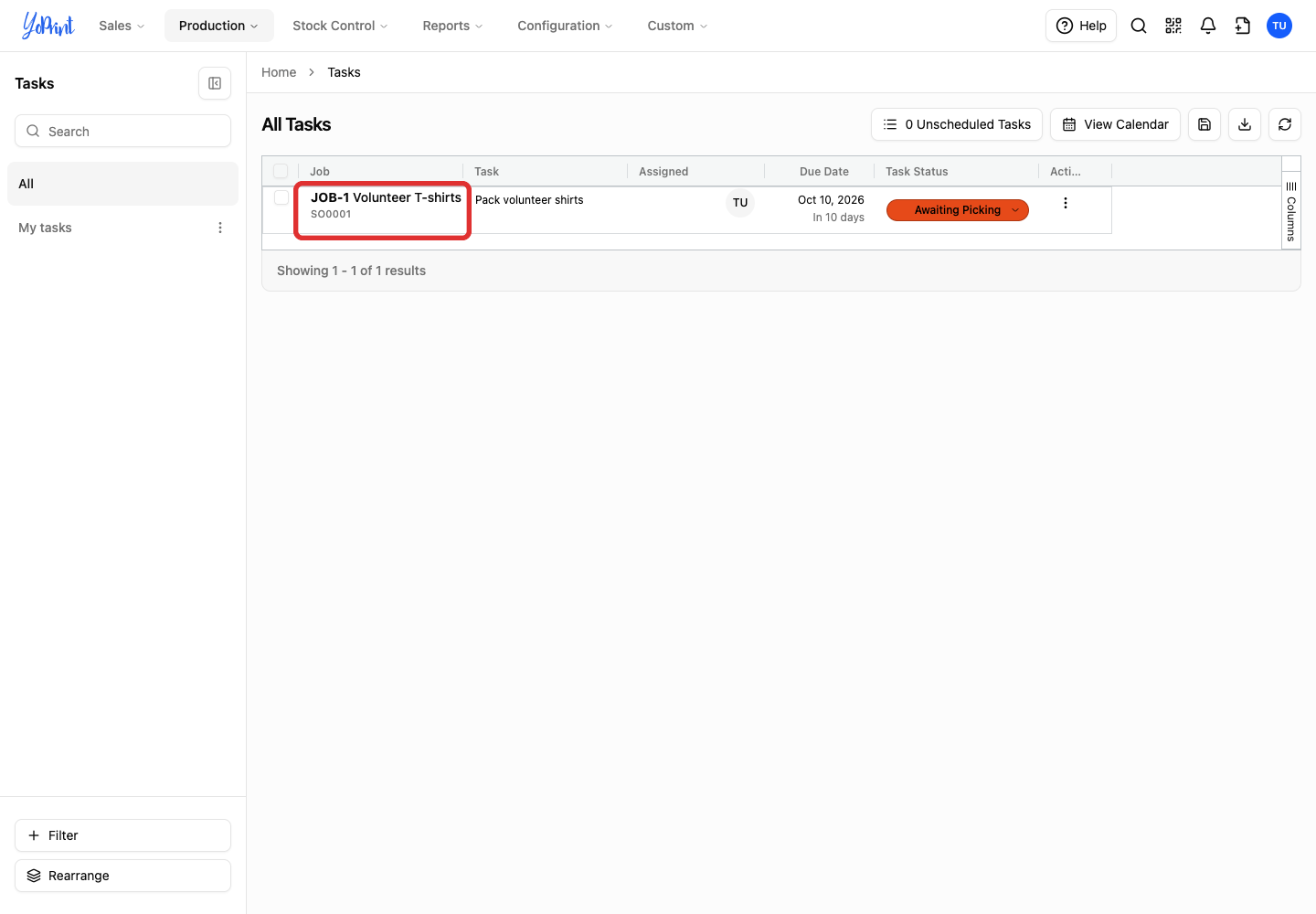 Job cell opens the job details