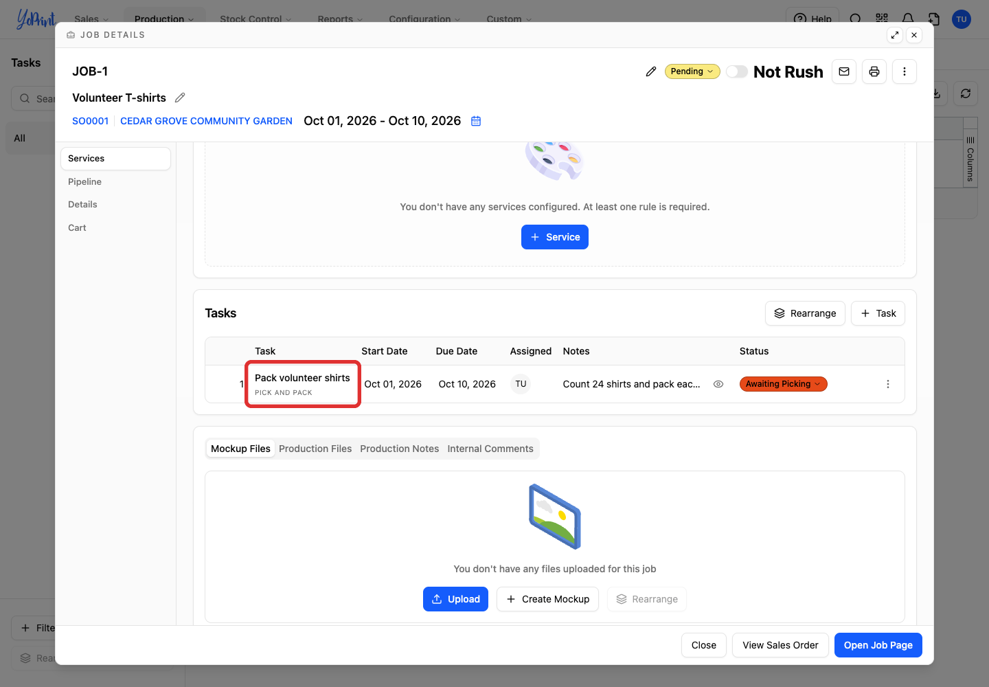 Task row inside the job details