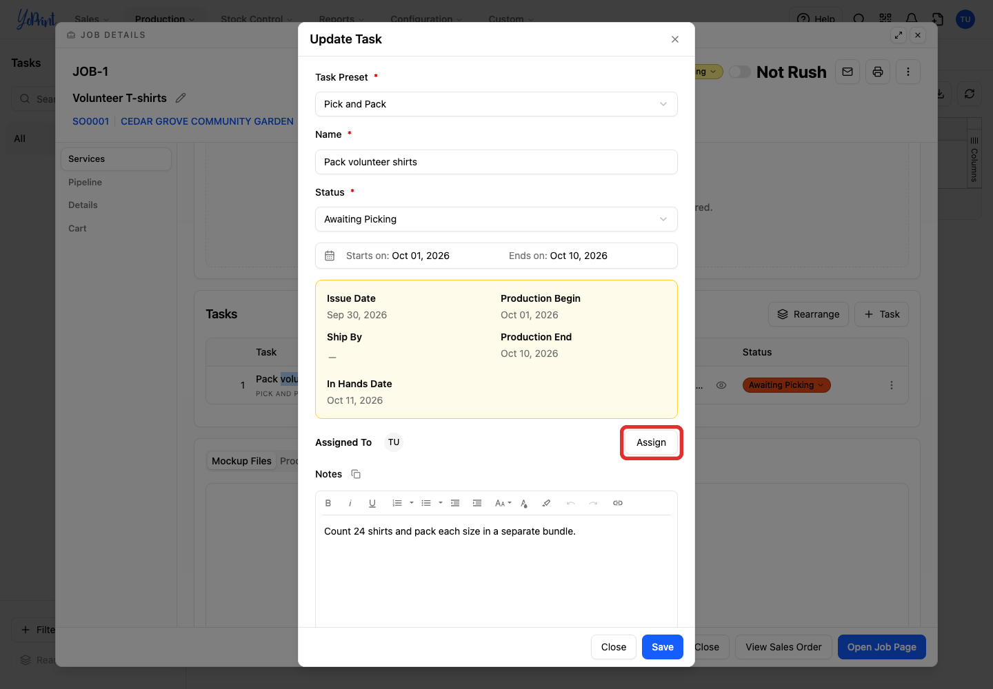 Assign button in the task editor