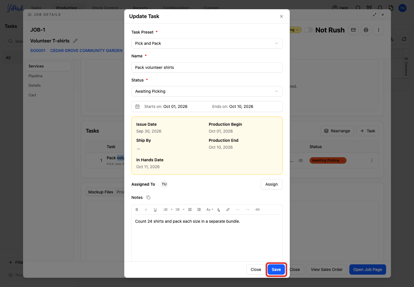 Save button in the task editor