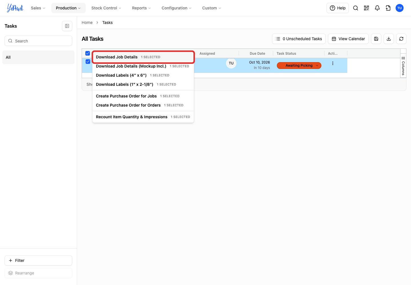 Download Job Details in the bulk actions menu