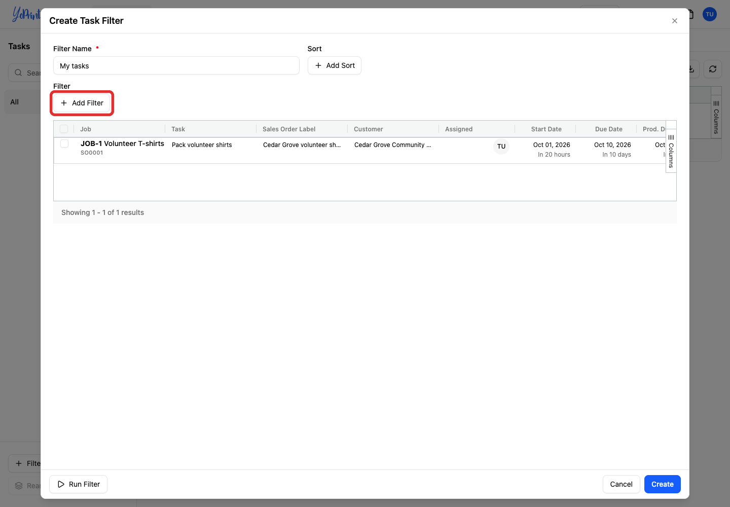 Add Filter condition button