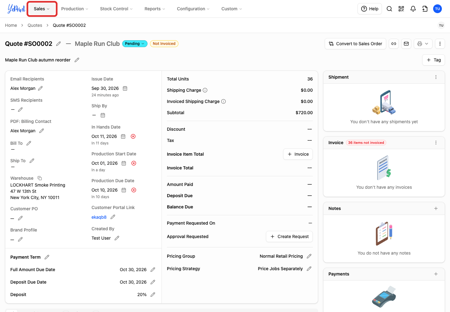 Sales in the navigation bar