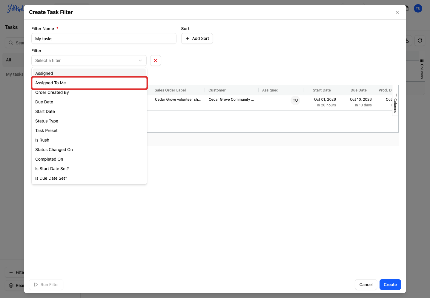 Assigned To Me option