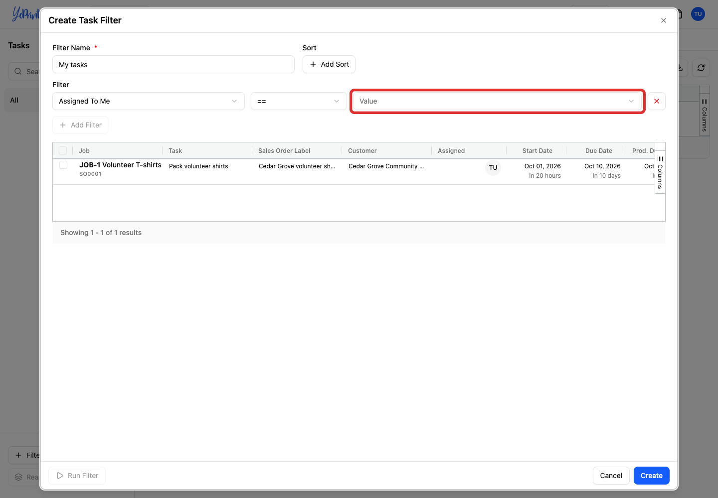Value dropdown for Assigned To Me