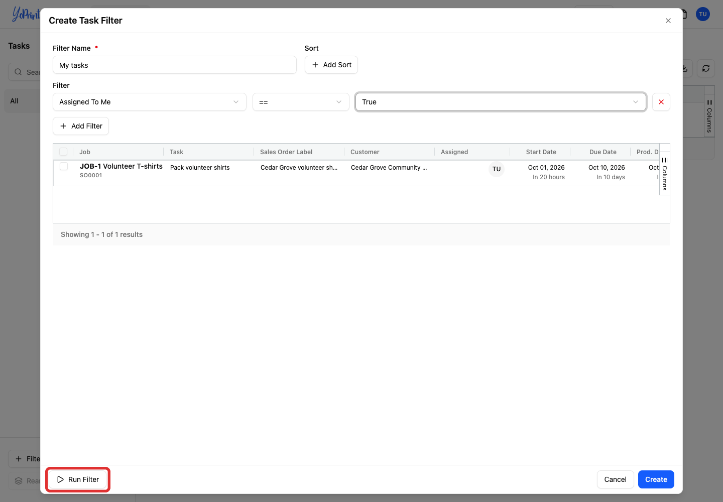Run Filter button below the preview